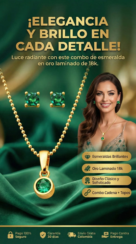 Cadena + Topos Esmeralda Oro Laminado 18K